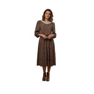 Vintage Lisa II floral dress lace collar size 14 runs small padded shoulders